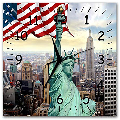 BM Funk Quarz Wanduhr Funkwanduhr Funkwanduhren Funkuhr Funkuhren kein Ticken lautlos geräuschlos leise modern ohne Tickgeräusche groÃŸ XXL Wohnzimmer Küche Skyline New York 9485-1a SZ