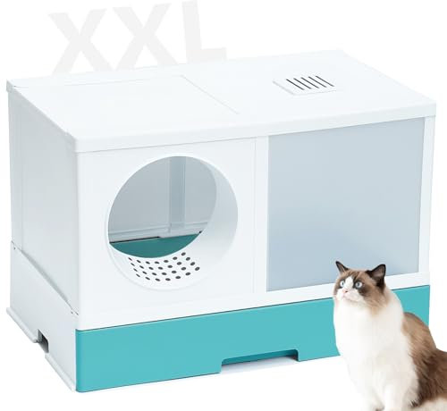 PeTraum Katzenklo XXL, mit Deckel, ausziehbares Tablett, mit Luftfilter & Schublade, Großes Katzenklo für große Katzen & Mehrkatzenhaushalte,weniger Spuren, Modernes Design
