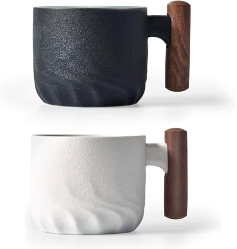 ERBO Espressotassen 70 ml, Premium Espresso Tassen mit Henkel, Mini Teetasse Kaffeetasse aus Keramik, Kleine Espressotassen, Espresso Mokkatassen, Kaffeebecher für Espresso, Tee, Latte (Schwarz+Weiß)