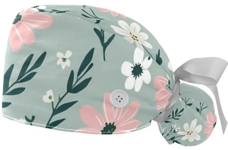 FQURFHY 2 Stücke，OP-Hauben für Frauen，Herren OP-Haube，Pflege-Haarnetz,Für die Küche,Kleine Blume