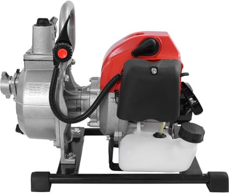 1.7PS Tragbarkeit Wasserpumpe 2-Takt Einzylinder Gartenpumpe Schmutzwasserpumpe Benzin-Wasserpumpe Seilzugstart mit Tragegriff 1.25kW 10m³/h 30m Förderhöhe 25mm Anschluss Teichpumpe 36x28x32cm