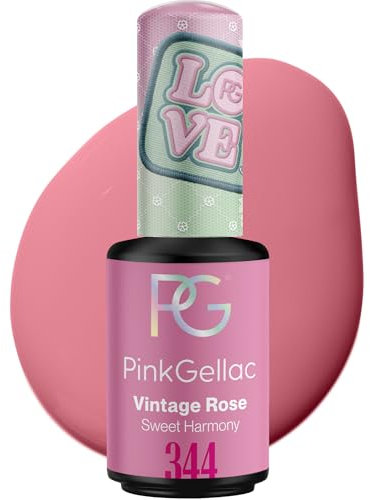 Pink Gellac Gel Nagellack UV - 344 Vintage Rose 8 ml - Gelnagellack für UV Lampe - Rosa - Einfache Anwendung Nail Polish für 14 Tage Salonqualität - Veganer Gellack Made in Holland
