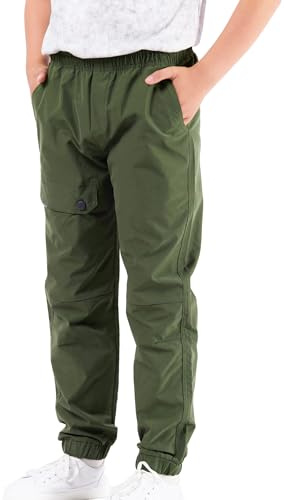 CALBOUNT Kids Waterproof Trousers Boys Walking Joggers Softshell Outdoor Trekking Pants Green 170