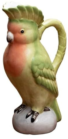 Caraffa Pappagallo Cacatoes Ceramica, 30 x 17 x 11,5 cm, Verde/Rosa, Dipinta a Mano, 1140 ml
