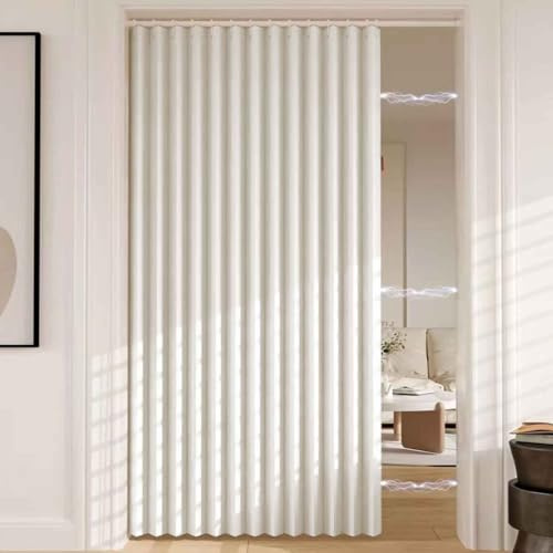 MTHGH Falttürvorhang,Mit Teleskopstange,Magnetischer Türvorhang mit Verdunkelung, Faltbarer Raumteiler für Bad/Schlafzimmer/Wohnzimmer, Akkordeon-Design(03,W 200*H 200cm)