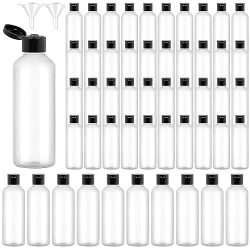Lot de 50 Flacons de Voyage 100 ml, Bouteilles Transparentes Anti-Fuite | Mini Flacons Vides avec Bouchon à Clapet et 2 Entonnoirs pour Gel Douche, Lotion, Shampoing, Airbnb, Hôtels et Invités