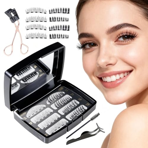 Magnetische Wimpern 3D Magnet Wimpern Natürlicher Look Wiederverwendbar Wasserdicht Kein Kleber Erforderlich Mit Applikator Für Tägliches Make-up Oder Dating, Hochzeit, Party