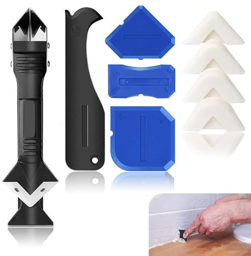 9 herramientas de extracción de silicona, 5 en 1 raspador de juntas con 4 unidades de alisador de juntas y 4 almohadillas de silicona, juego de eliminador de juntas de silicona para cocina, baño