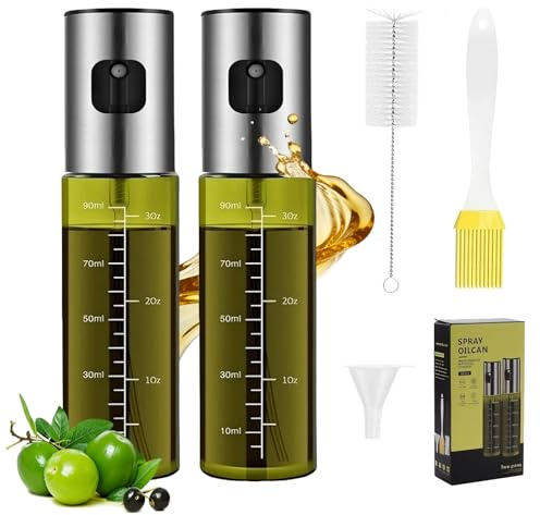 Cjytdkj Öl sprühflasche, 2 Stück UV-Schutz Sprühflasche Öl, 100ML | Oil Sprayer mit Skala & Trichter, Ölsprüher für Speiseöl für Heißluftfritteuse, Salat, Grillen, Backen in der Küche
