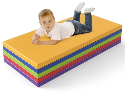 GYMAX 5-teiliges Weichbodenmatte, 5 cm dicke Schlafmatten mit abnehmbaren Kunstlederbezügen & Antirutschboden, weich & leicht zu reinigen, Gymnastikmatte, Spielmatte, Tumbling-Matte für Kindergarten
