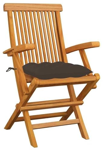 Elegans, trädgårdsstolar, set om 3 med brungrå kuddar av teak-lövträ – väderbeständig och hållbar för terrass, trädgård eller balkong – högkvalitativa trädgårdsmöbler med vattenbaserad finish