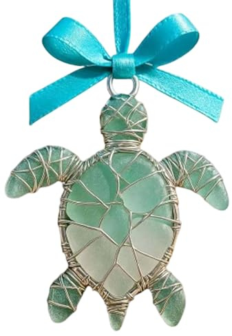 Handmade Sea Glass Oceans Ornament, Sea Glass Suncatcher for Crafts, Sea Glass 2D Acrylic Hanging Ornament for Adults (F)