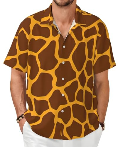 Yyoretp Camisas de manga corta con estampado de jirafa para hombre, con botones, para verano, vacaciones hawaianas, informales, para la playa, Negro, XXL