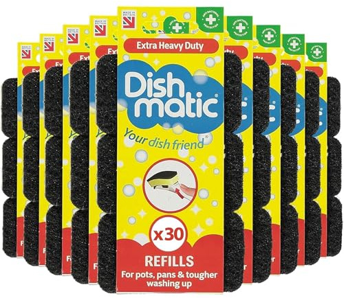 Dishmetic's Extra Heavy Duty Black Refill Sponge Refills – 30 x Washing Up Sponge Refills Heads for Dishmetic's Handle Brushes Antibacterial Scouring Pads for Tough Washing-Up & Kitchen Cleaning