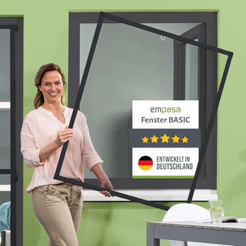 empasa Insektenschutz Fenster Basic mit Alurahmen und FILATEC® Gewebe in Schwarz, kürzbarer Bausatz zur Selbstmontage, Fliegengitter, Farbe:anthrazit, Größe:80 x 100, Stil:ohne Bürstendichtung