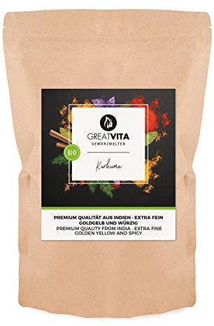 GreatVita Bio Kurkuma Pulver, 1000g fein gemahlen, 100 Procent natürlich