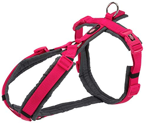 TRIXIE - Arnés Trekking New Premium para Perros, Talla M (53–64 cm), Fucsia/Grafito, Acolchado Integral Hidrófugo, Anillo Frontal Anti-Tirones y Ajuste Ergonómico Continuo