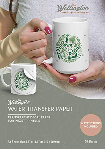Wellington, Carta per Decalcomania ad Acqua Inkjet Trasparente 20 Fogli Premium con Trasferimento ad Acqua Trasparente, misura A4