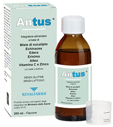 Antus Integratore Alimentare - Tosse Secca, Tosse Grassa - Con Miele - Eucalipto Echinacea Erisimo Altea - Flacone - Gusto Fragola, 200 ml