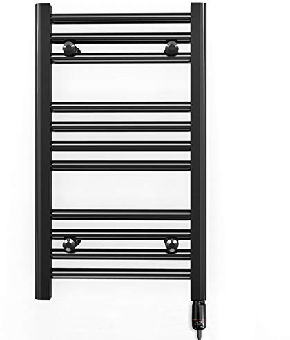 Myhomeware 400mm Wide Black Flat Electric Thermostatic Pre-Filled Towel Rail Radiator For Bathroom Designer UK (Alyssa 400 / 600mm Electric Black)