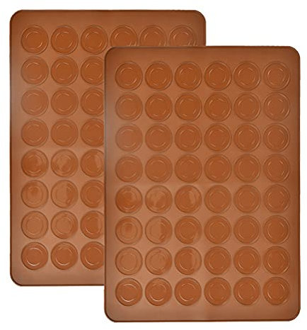 NA Set di 2 tappetini da forno per macarons in silicone, 48 cavità antiaderenti, in silicone per macaron, per una perfetta forma antiaderente in silicone, 38 x 28 cm
