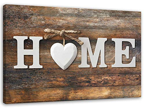 Feeby Bild auf Vlies Leinwand Rustikal Inschrift Home 90x60 cm Kunstdruck Modern Wandbilder Deko Flur Wohnzimmer Auf Holz Shabby Chic Vintage Retro Braun