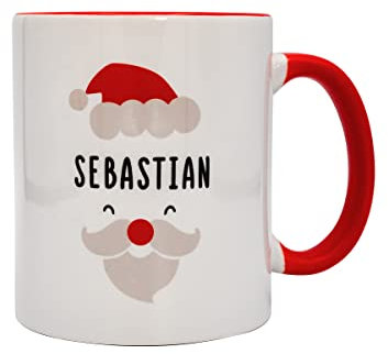 Personalisierte Glitzer Weihnachtstasse mit eigenen Namen. Schönes Geschenk für Oma, Opa, Mama, Papa, Freundin (Weiß - inner Rot)