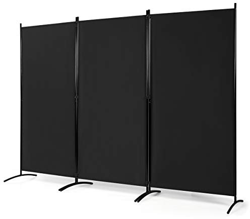 Multigot 3-Panel Room Divider, Folding Wall Privacy Screen Protector, Movable Partition Privacy Separator for Living Room, Bedroom, Office, Garden and Balcony (Black)