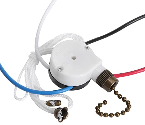 Ceiling Fan Switch Kit Zing Ear ZE-208S E89885 3 Speed 4 Wire Fan Switch Pull Chain Ceiling Fan Switch Speed Control Switch with Rope for Ceiling Fans, Wall Lamps, Cabinet Light, Bronze