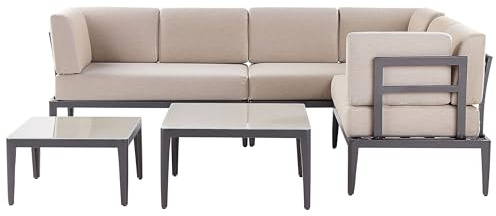 Loungegrupp 6-sits Grå L-formad Soffa och 2 Soffbord Modern Rima