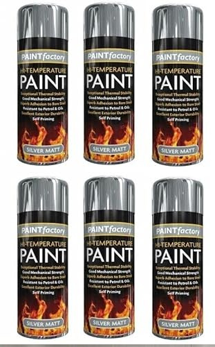 AMBERLINNEN LTD 6 X 300ML HIGH TEMPERATURE SPRAY PAINTS SILVER MATT HEAT RESISTANT BBQ STOVE