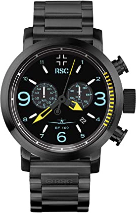 RSC Pilot's Watches Uomo 45mm Orologio da aviatore Cronografo Swiss Quarzo Messerschmitt BF 109, acciaio, Militare