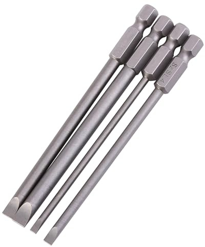 4-teiliges 100mm Extra Schlitzkopf Schrauberbit Set, Magnetisch Stahl-Schraubendreher-Set Sechskantschaft 3 mm-6 mm Magnetische Schlitz-Schraubendreher-Bits
