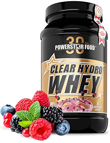 Powerstar CLEAR HYDRO WHEY 630 g Wildberry - 89,4% Protein i.Tr. Isolat | Fruchtig-leichtes CFM Whey Protein Isolat - ideal als Shake mit Wasser - reich an EAA - Made in Germany