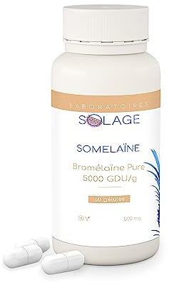 Laboratoires SOLAGE Bromélaïne Pure Ultra Concentrée 5 000 GDU/gr Extrait Naturel d'Ananas Digestion Tendons Récupération Immunité Ligne Vegan Fabriquée en France 60 Gélules