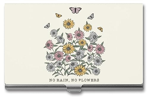 Niapessel Visitenkartenetui, Motiv: Wildblume, mit positivem Zitat, dünn, tragbar, Metall, Visitenkartenetui für Damen und Herren, 9,4 x 5,6 x 0,8 cm