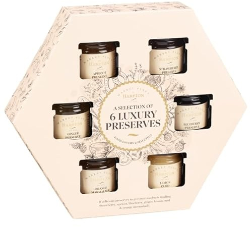 Hampton's Jam Set of 6 Preserves Gift Box Selection Containing Different Flavors Resealable Assorted Mini Jars