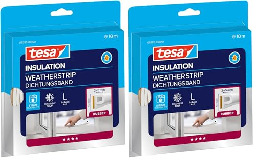tesamoll P-Profil Gummidichtung - Selbstklebende Dichtung zum Isolieren von Spalten an Fenstern und Türen - Weiß - 10 m x 9 mm x 5,5 mm (Packung mit 2)