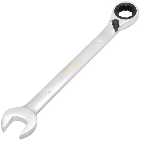 DAKCOS Kombi-Ratschenschlüssel 16mm - Umschaltbar - Metrischer Ratschenringmaulschlüssel aus CR-V mit mattierter Chromoberfläche
