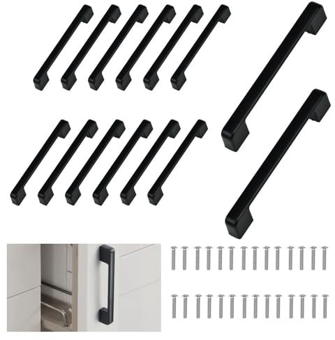 LPAMABA 14 Stück Möbelgriff 128mm Lochabstand Schrankgriffe Schubladengriffe Schwarz Griffe Küchenschränke KüchengriffeKleiderschrank Griffe Küche Türgriffe 128mm Schranktürgriffe Quadrat Griffe