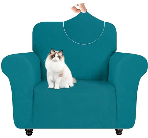 YSTELLAA Stretch Sesselschoner 1 Sitzer, Elastisch Sofa Überzug, Sofabezug Mit Armlehnen, Sofaschoner rutschfest, Universal Sofa Cover, Couchüberzüge Sofahusse Für Katze Hund, Pfauenblau
