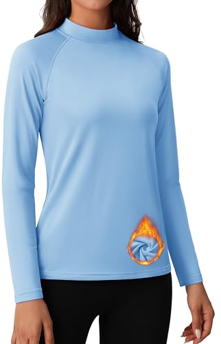 MAGCOMSEN Thermal Shirts for Women Long Sleeve Mockneck Fleece Lined Tops | Warm, Moisture Wicking, Running, Winter, Base Layer, Workout, Athletic, Underwear, Stretchy, Lightweight, Casual, Ski, Fall