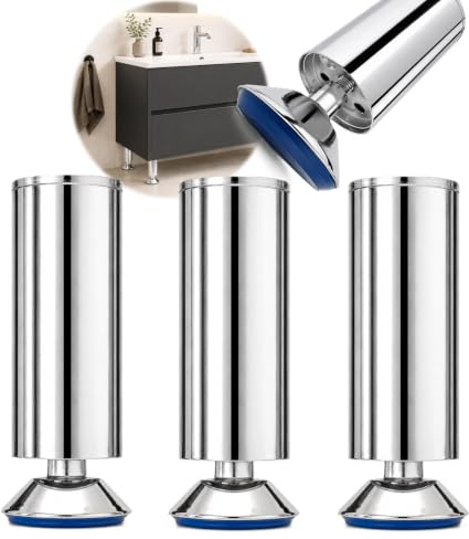 HOOZ® Möbelfüße Chrom 80-150 mm [HÖHENVERSTELLBAR] Möbelbeine aus Metall – Verstellbare Schrankfüße für Schrank, Kommode, TV-Board – bis 30 kg je Fuß (Auswahl 4er, 8er, 12er Set) (4, 15 cm)