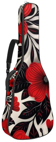 Universal Gitarrentasche, wasserdichte Gigbag für 40/41/42 Zoll Akustikgitarre, mit Zubehörfach und Schutzschicht, Rote Blumen, mehrfarbig, 42.9x16.9x4.7 in, Gitarrentasche