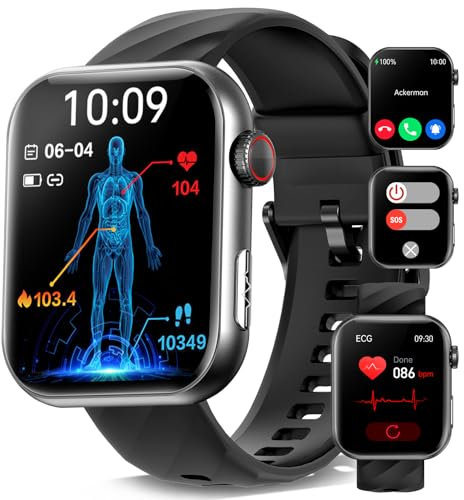 Smartwatch mit EKG 𝐁𝐥𝐮𝐭𝐝𝐫𝐮𝐜𝐤 Uhr Gesundheitsuhr ΒΙυtｚυcker funktion Damen Herren HRV/Hαrπsäυre/BMI,2.04AMOLED Fitnessuhr Telefonfunktion SOS/𝐒𝐏𝐎𝟐/Müdigkeit/Schlaf/Hochwertig Metall