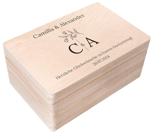 Creative Deco Hochzeitsgeschenke Personalisiert für Brautpaar | Geschenk | zur Hochzeit | Erinnerungsbox Hochzeit JGA | Geschenkkiste | Holzkiste mit Deckel Hochzeitsgeschenk Personalisierte Farbdruck