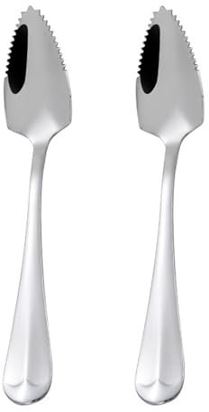 2 Stück Grapefruitlöffel, scharfer Löffel, Kiwilöffel, Edelstahllöffel, Dessertlöffel, Pfannenwender, gezahnter Löffel, Obstlöffel (Silber)
