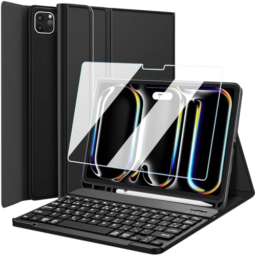 Nanhent Funda con Teclado para iPad Pro 11 Pulgadas M4 2024 Tableta(Español Ñ), 9H Protector de Pantalla, Teclado Magnético Inalámbrico Bluetooth Desmontable (Negro)