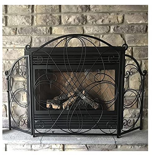 Feuerschutzgitter für Kamin, Kamin mit Griffen, schwarz, faltbar, für Gasherde, Öfen, Grills, feuerfester Zaun, Vintage-Funkenschutz zum Schutz von Haustieren