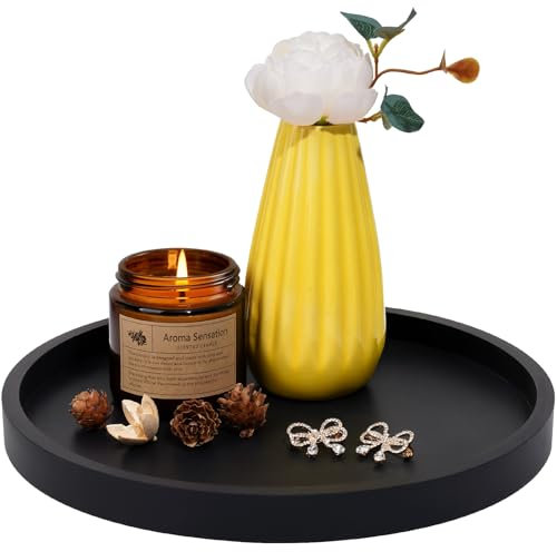 NiHome Silicone Bathroom Tray, Deko Tablett für Badezimmer, Küche und Wohnzimmer, Bruchsicher mit Erhöhtem Rand, Multifunktionales Ablage- und Dekotablett(Ø 21 cm, Schwarz)